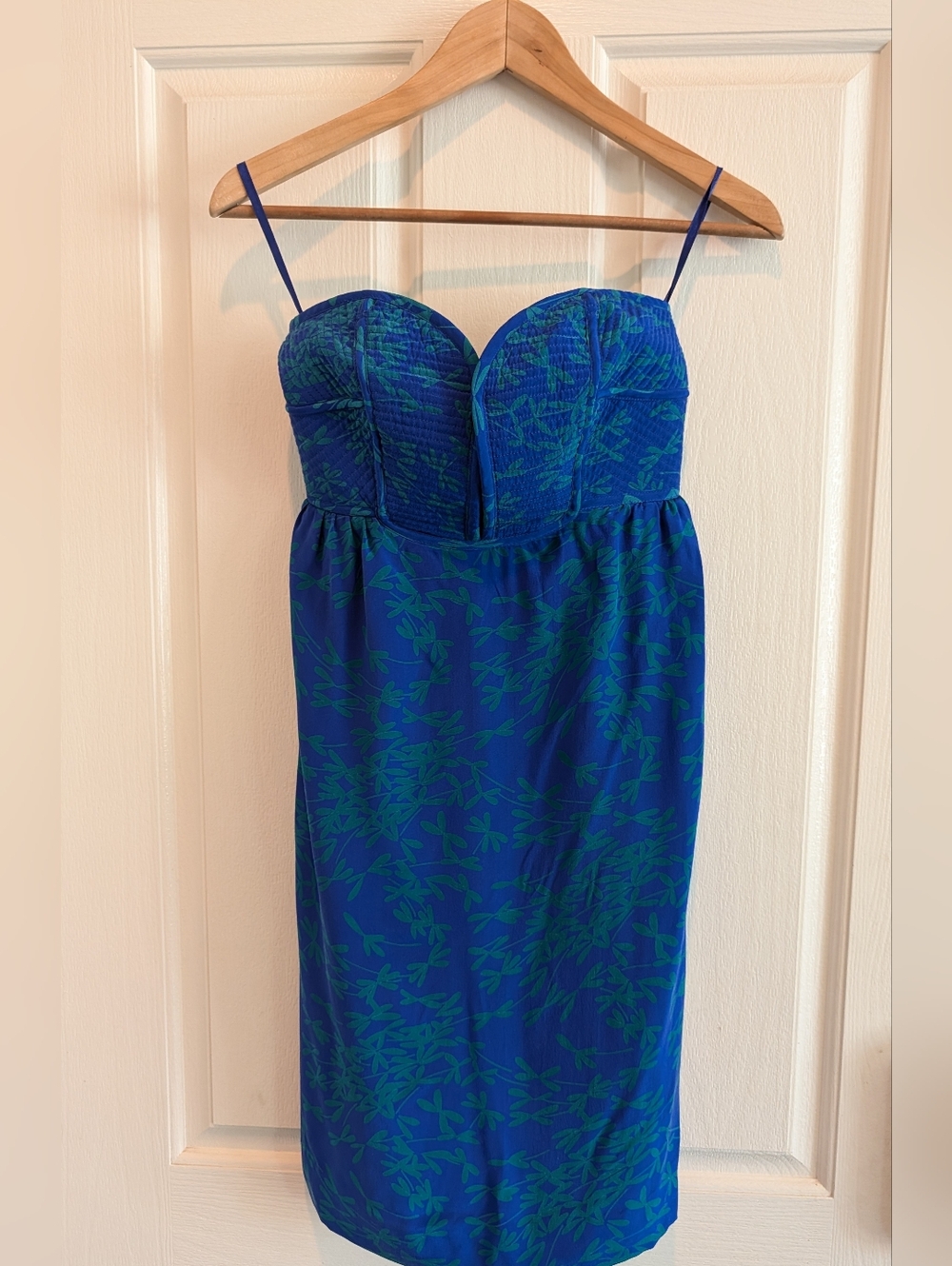 Anthropologie-Maple Blue Green Floral Silk Strapless Mini Dress - Size 4